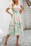 Elegant Floral Fold V Neck A Line Dresses