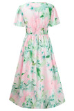 Elegant Floral Fold V Neck A Line Dresses