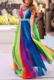 Sexy Vacation Striped Print Backless Contrast V Neck Sling Dresses