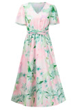 Elegant Floral Fold V Neck A Line Dresses