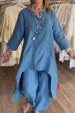 Casual Daily Solid Asymmetrical O Neck Long Sleeve Two Pieces