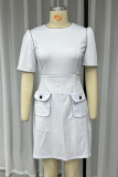 Celebrities Elegant Solid Patchwork Buttons O Neck A Line Short Sleeve Dress