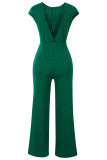 Sweet Daily Solid Hollowed Out Fold O Neck Loose Jumpsuits