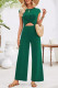 Sweet Daily Solid Hollowed Out Fold O Neck Loose Jumpsuits