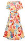 Elegant Floral Fold V Neck A Line Dresses