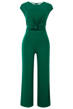 Sweet Daily Solid Hollowed Out Fold O Neck Loose Jumpsuits