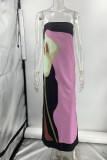 Casual Print Flowers Contrast Strapless Strapless Dresses