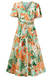 Elegant Floral Fold V Neck A Line Dresses