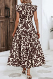 Vintage Elegant Floral Bandage Stringy Selvedge Mandarin Collar Printed Dresses