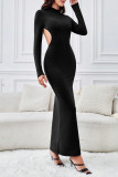 Sexy Solid Backless Half A Turtleneck One Step Skirt Dresses