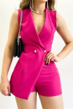Sexy Simplicity Solid Buttons V Neck Regular Rompers