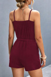 Sexy Simplicity Solid Metal Accessories Decoration Fold U Neck Loose Rompers
