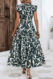Vintage Elegant Floral Bandage Stringy Selvedge Mandarin Collar Printed Dresses
