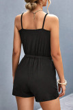 Sexy Simplicity Solid Metal Accessories Decoration Fold U Neck Loose Rompers