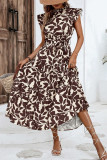 Vintage Elegant Floral Bandage Stringy Selvedge Mandarin Collar Printed Dresses