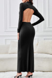 Sexy Solid Backless Half A Turtleneck One Step Skirt Dresses