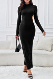 Sexy Solid Backless Half A Turtleneck One Step Skirt Dresses