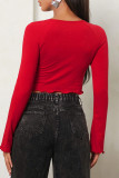 Sexy Vintage Solid Fold Square Collar Tops