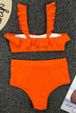 Sexy Vacation Solid Flounce Swimwears