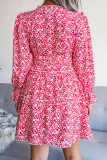 Elegant Print Flowers Fold Stringy Selvedge V Neck A Line Dresses