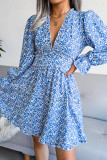 Elegant Print Flowers Fold Stringy Selvedge V Neck A Line Dresses