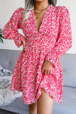 Elegant Print Flowers Fold Stringy Selvedge V Neck A Line Dresses