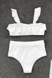 Sexy Vacation Solid Flounce Swimwears