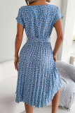 Casual Print Flowers Frenulum Pleated O Neck A Line Dresses