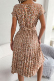 Casual Print Flowers Frenulum Pleated O Neck A Line Dresses