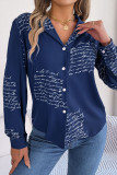 Casual Letter Print Contrast Turn-back Collar Tops