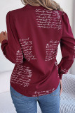 Casual Letter Print Contrast Turn-back Collar Tops