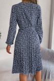 Elegant Print Flowers Frenulum Pleated O Neck A Line Dresses