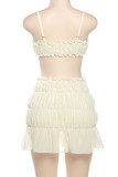 Sexy Solid Backless Fold Sleeveless Two Pieces