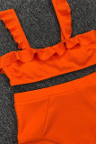 Sexy Vacation Solid Flounce Swimwears
