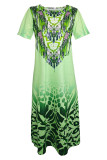 Casual Vintage National Totem Print Slit O Neck Short Sleeve Dresses