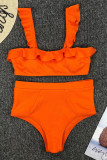 Sexy Vacation Solid Flounce Swimwears