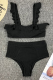 Sexy Vacation Solid Flounce Swimwears