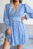 Elegant Print Flowers Fold Stringy Selvedge V Neck A Line Dresses