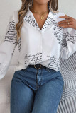 Casual Letter Print Contrast Turn-back Collar Tops
