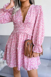 Elegant Print Flowers Fold Stringy Selvedge V Neck A Line Dresses