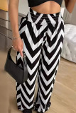 Casual Geometric Print Contrast Loose High Waist Straight Full Print Bottoms