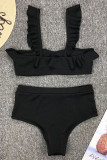 Sexy Vacation Solid Flounce Swimwears