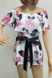 Sexy Floral Frenulum Off the Shoulder Regular Rompers
