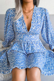 Elegant Print Flowers Fold Stringy Selvedge V Neck A Line Dresses