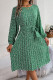 Elegant Print Flowers Frenulum Pleated O Neck A Line Dresses