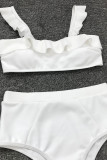 Sexy Vacation Solid Flounce Swimwears