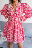 Elegant Print Flowers Fold Stringy Selvedge V Neck A Line Dresses