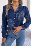 Casual Letter Print Contrast Turn-back Collar Tops
