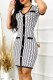 Celebrities Elegant Striped Print Buttons V Neck Wrapped Skirt Dresses