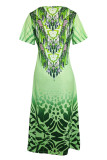 Casual Vintage National Totem Print Slit O Neck Short Sleeve Dresses